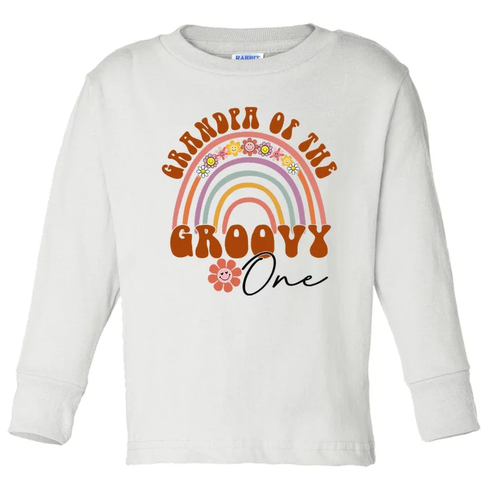 Retro Grandpa of Groovy One Matching Family Birthday Party Toddler Long Sleeve Shirt