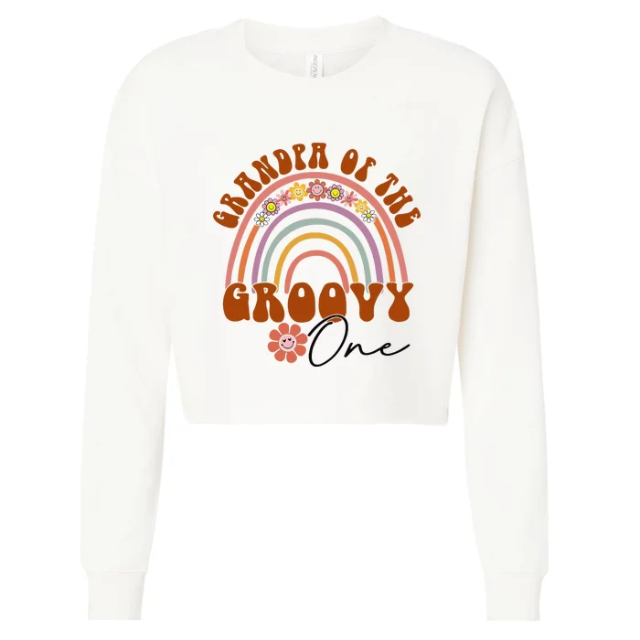 Retro Grandpa of Groovy One Matching Family Birthday Party Cropped Pullover Crew