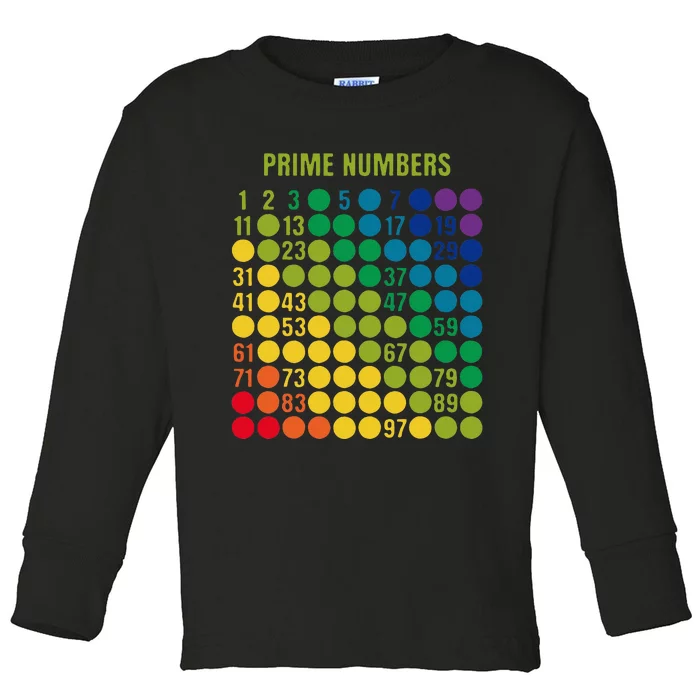 Rainbow Grid Of Prime Numbers School Teacher Toddler Long Sleeve Shirt