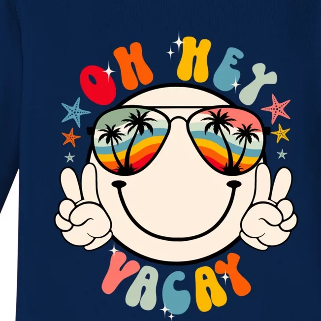 Retro Groovy Oh Hey Vacay Summer Vacation Beach Trip Vibes Gift Baby Long Sleeve Bodysuit