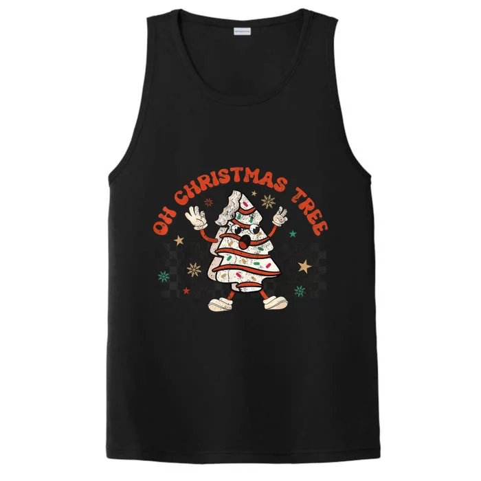 Retro Groovy Oh Christmas Tree Cake Pajamas Cake Lover Performance Tank