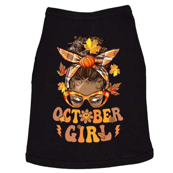 Retro Groovy October Messy Bun Halloween Thanksgiving Doggie Tank