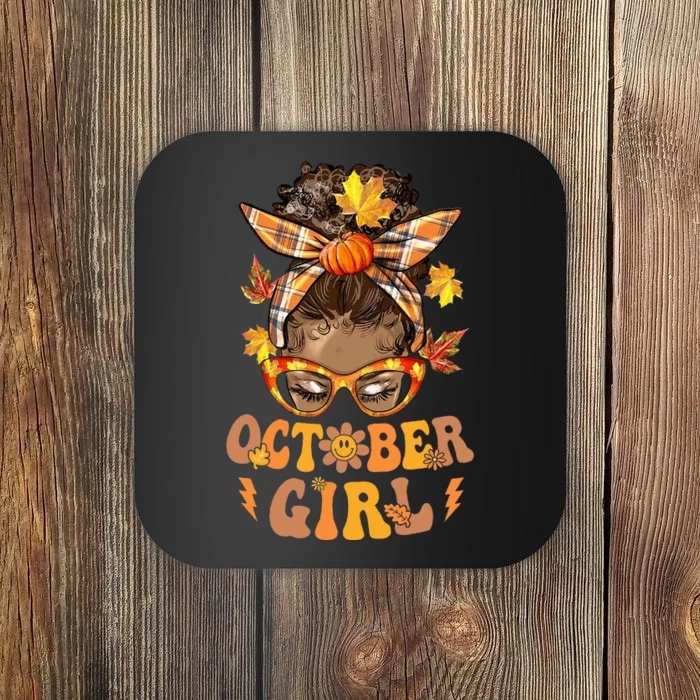 Retro Groovy October Messy Bun Halloween Thanksgiving Coaster