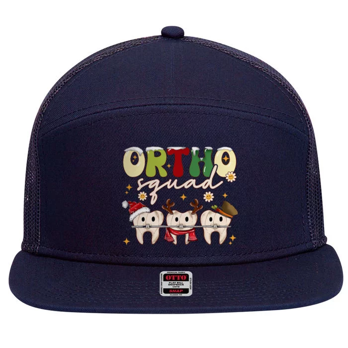 Retro Groovy Ortho Squad Christmas Orthodontist Dentist Gift 7 Panel Mesh Trucker Snapback Hat