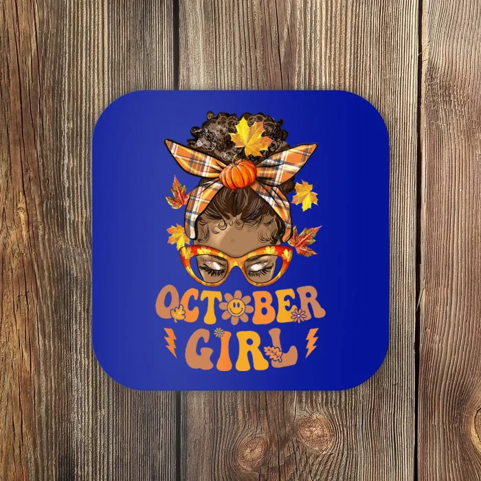 Retro Groovy October Messy Bun Halloween Thanksgiving Coaster