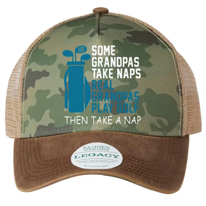 Real Grandpas Play Golf Then Take A Nap Grandfather Gift Legacy Tie Dye Trucker Hat