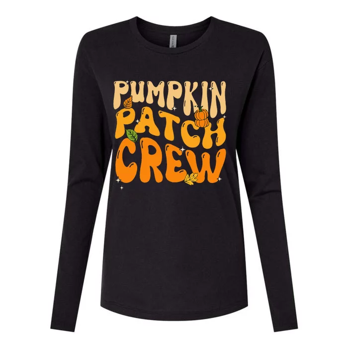 Retro Groovy Pumpkin Patch Crew Thanksgiving Fall Autumn Womens Cotton Relaxed Long Sleeve T-Shirt