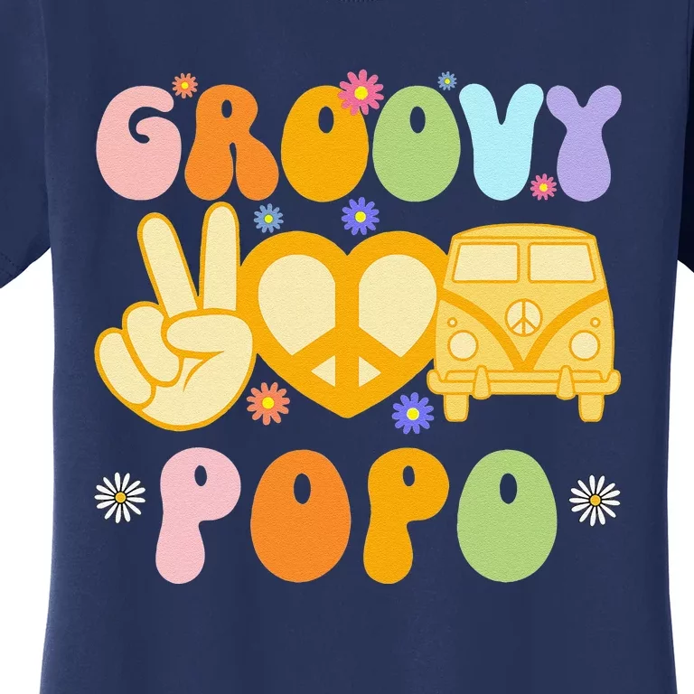 Retro Groovy Popo Grandpa Peace Sign Daisy Flower Father Day Women's T-Shirt