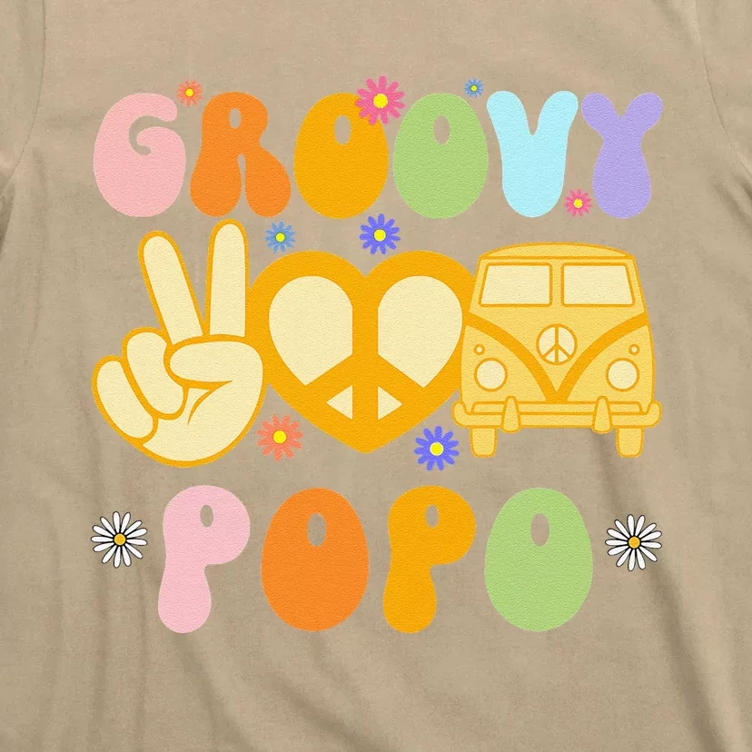 Retro Groovy Popo Grandpa Peace Sign Daisy Flower Father Day T-Shirt