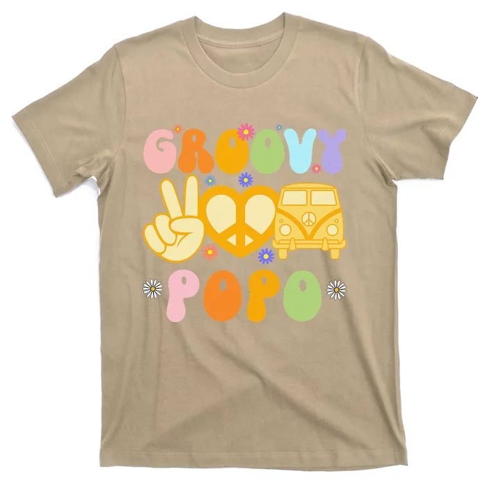 Retro Groovy Popo Grandpa Peace Sign Daisy Flower Father Day T-Shirt