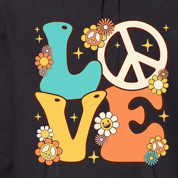 Retro Groovy Peace Sign Love 60s 70s Costume Hippie Theme Premium Hoodie