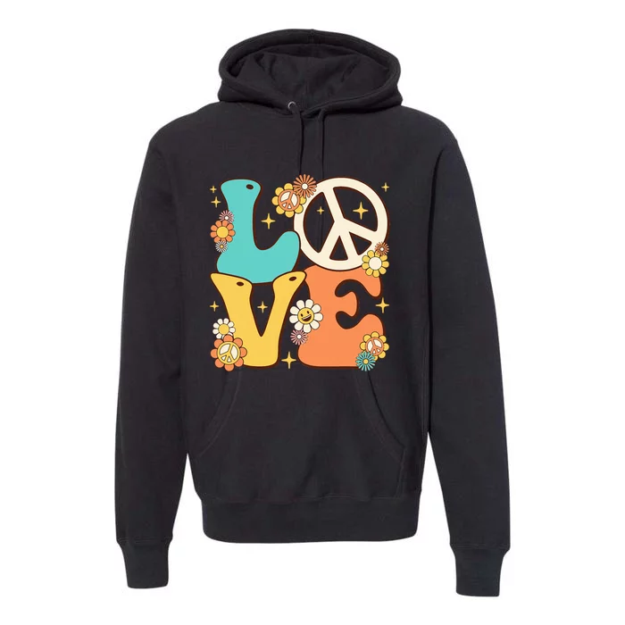 Retro Groovy Peace Sign Love 60s 70s Costume Hippie Theme Premium Hoodie