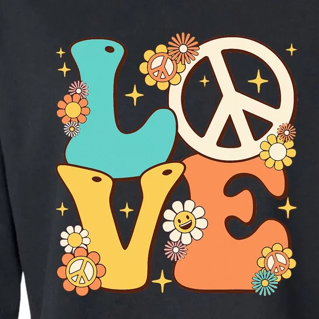 Retro Groovy Peace Sign Love 60s 70s Costume Hippie Theme Cropped Pullover Crew