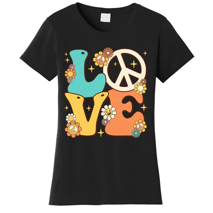 Retro Groovy Peace Sign Love 60s 70s Costume Hippie Theme Women's T-Shirt