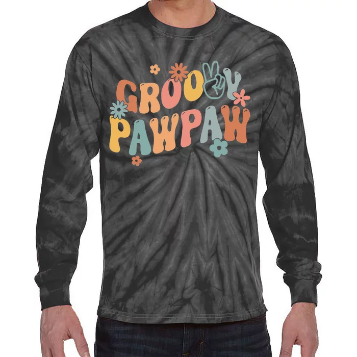 Retro Groovy Pawpaw Flower Power Hippie Family Groovy Vibes Tie-Dye Long Sleeve Shirt