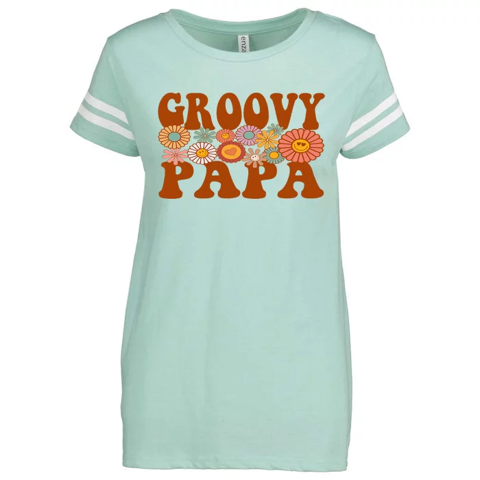 Retro Groovy Papa Matching Family 1st Birthday Party Enza Ladies Jersey Football T-Shirt