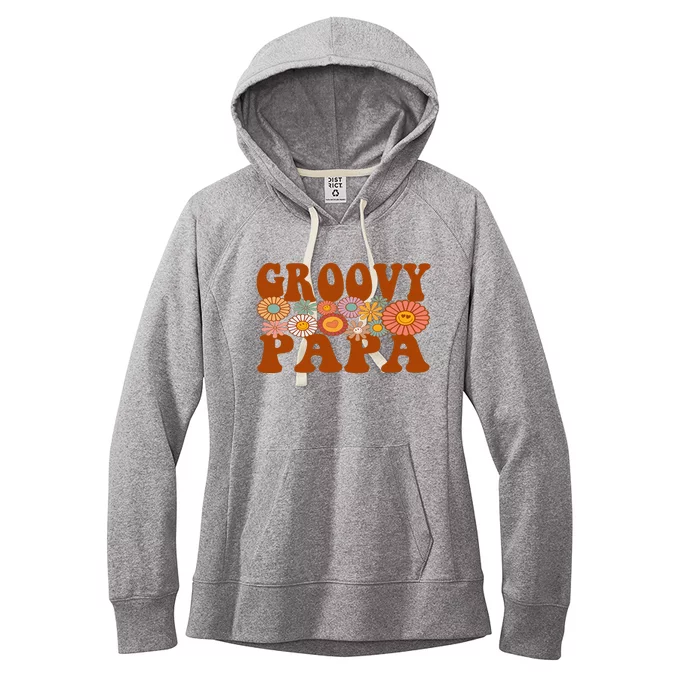 Retro Groovy Papa Matching Family 1st Birthday Party Women's Fleece Hoodie