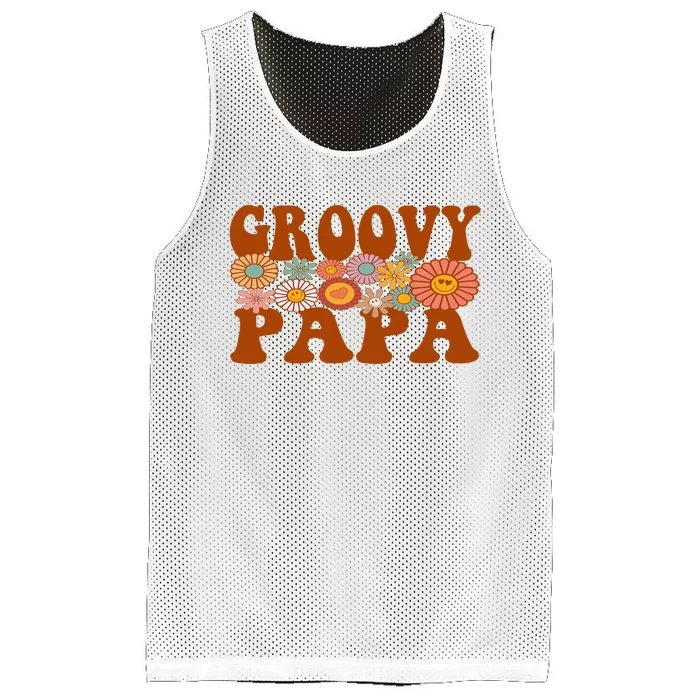 Retro Groovy Papa Matching Family 1st Birthday Party Mesh Reversible Basketball Jersey Tank