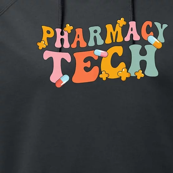 Retro Groovy Pharmacy Technician Pharmacist Pharmacy Tech Performance Fleece Hoodie