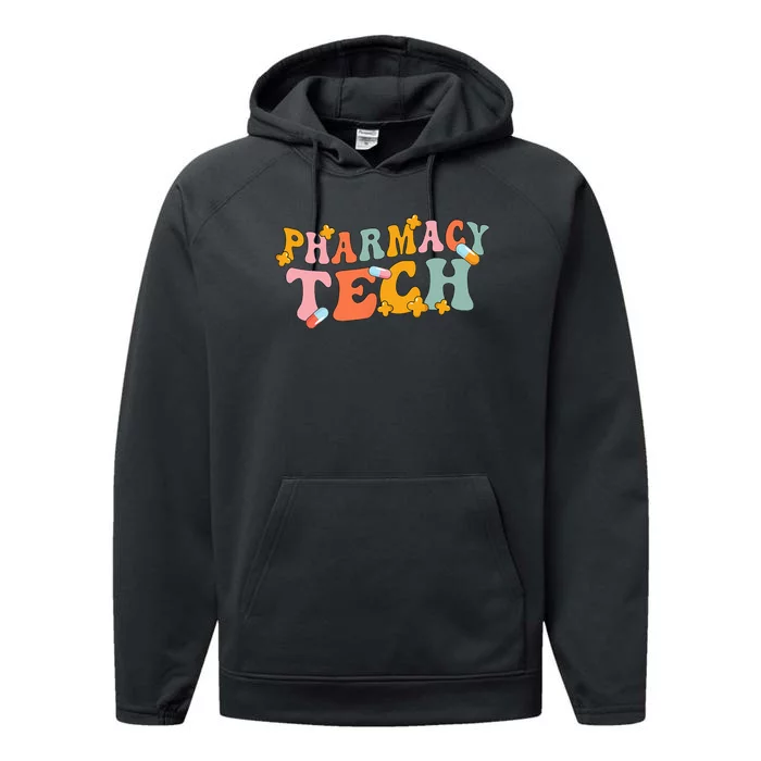 Retro Groovy Pharmacy Technician Pharmacist Pharmacy Tech Performance Fleece Hoodie