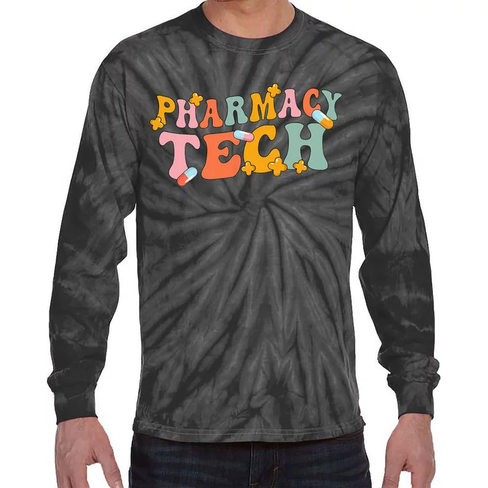 Retro Groovy Pharmacy Technician Pharmacist Pharmacy Tech Tie-Dye Long Sleeve Shirt