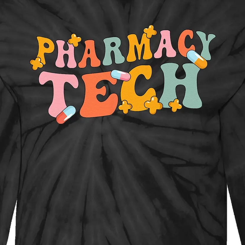 Retro Groovy Pharmacy Technician Pharmacist Pharmacy Tech Tie-Dye Long Sleeve Shirt