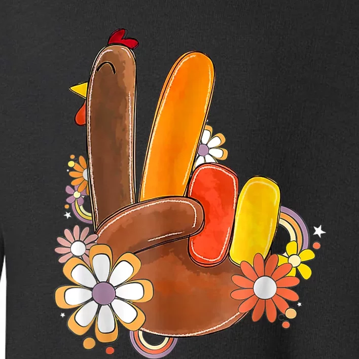 Retro Groovy Peace Turkey Grateful Hand Sign Thanksgiving Toddler Sweatshirt