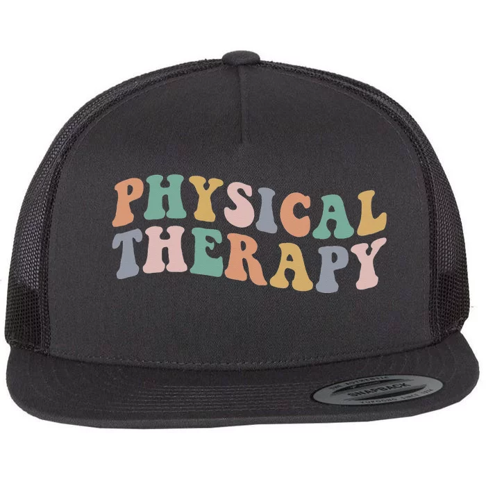 Retro Groovy Physical Therapy Funny Physical Therapist pt Flat Bill Trucker Hat