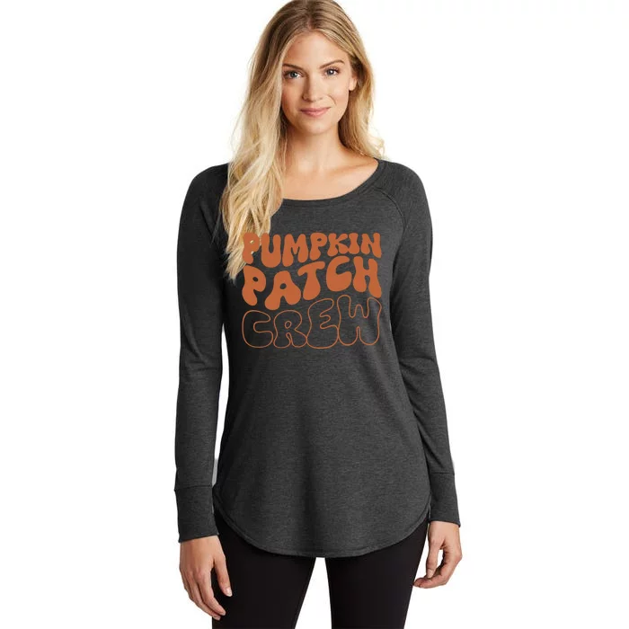 Retro Groovy Pumpkin Patch Crew Thanksgiving Fall Autumn Women's Perfect Tri Tunic Long Sleeve Shirt