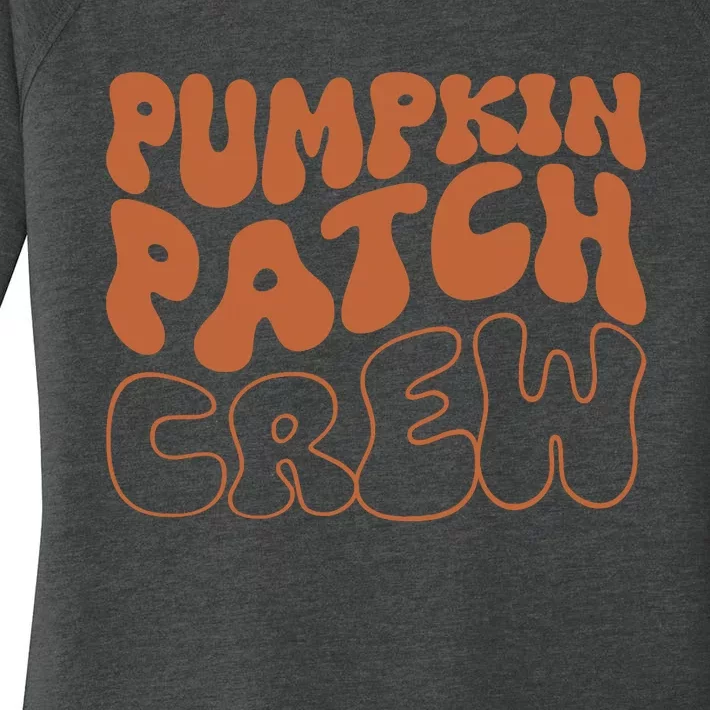 Retro Groovy Pumpkin Patch Crew Thanksgiving Fall Autumn Women's Perfect Tri Tunic Long Sleeve Shirt