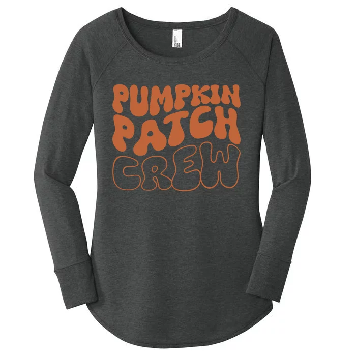 Retro Groovy Pumpkin Patch Crew Thanksgiving Fall Autumn Women's Perfect Tri Tunic Long Sleeve Shirt