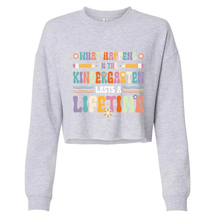 Retro Groovy Preschool Kindergarten Teacher Funny Gift Cropped Pullover Crew