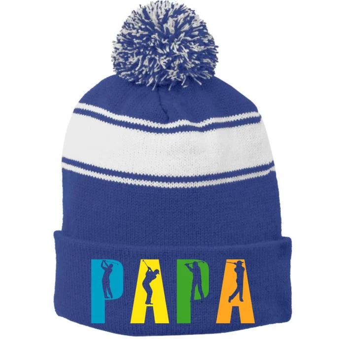 Retro Golfing Papa Golf Funny Gift For Fathers Day Gift Stripe Pom Pom Beanie