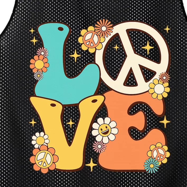 Retro Groovy Peace Sign Love 60s 70s Costume Hippie Theme Mesh Reversible Basketball Jersey Tank