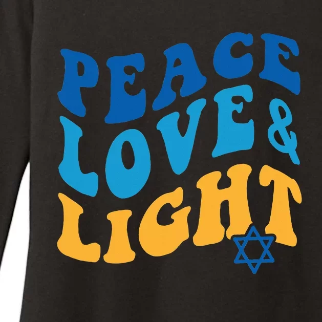 Retro Groovy Peace Love and Light Hanukkah Jewish Chanukah Womens CVC Long Sleeve Shirt