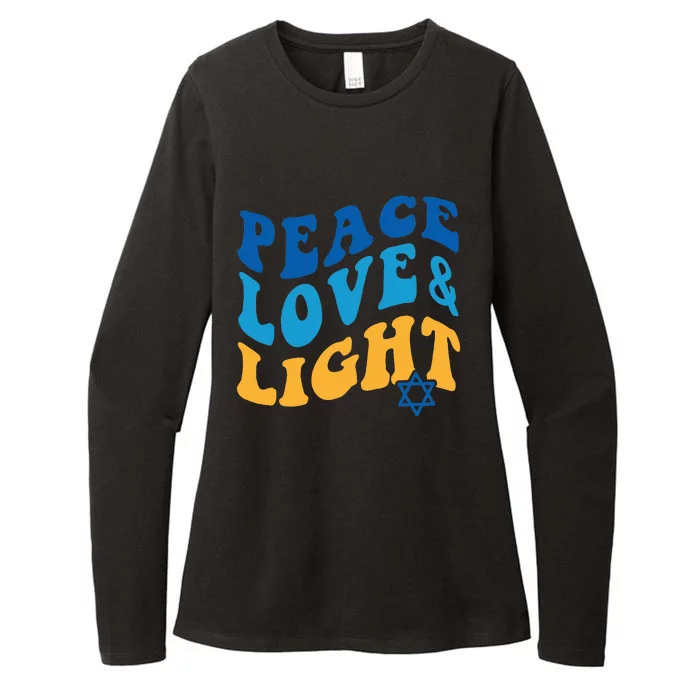 Retro Groovy Peace Love and Light Hanukkah Jewish Chanukah Womens CVC Long Sleeve Shirt