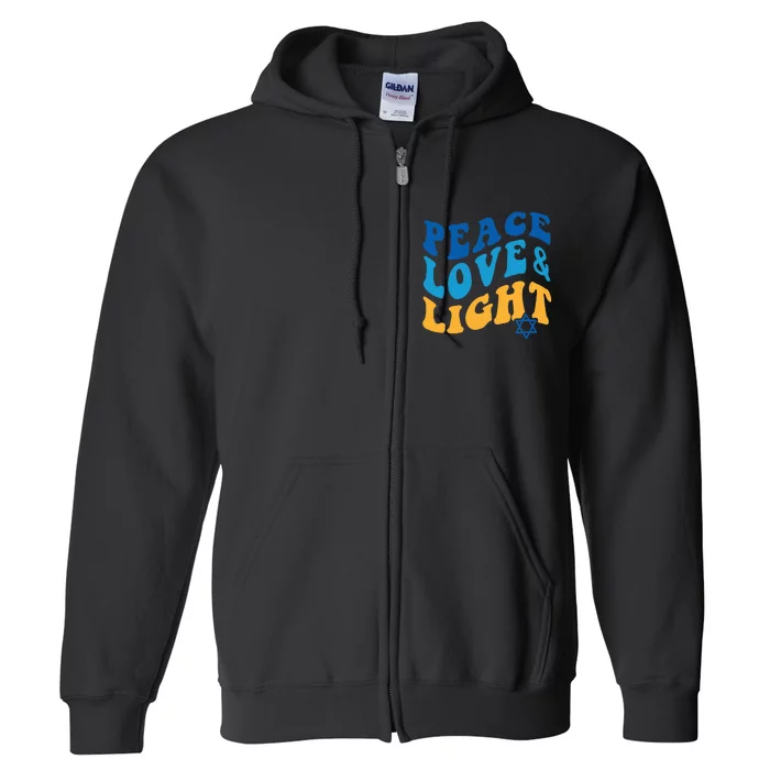 Retro Groovy Peace Love and Light Hanukkah Jewish Chanukah Full Zip Hoodie