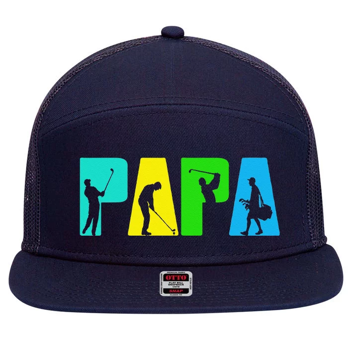 Retro Golfing Papa Golfer. Golf Gifts For Fathers Day 7 Panel Mesh Trucker Snapback Hat