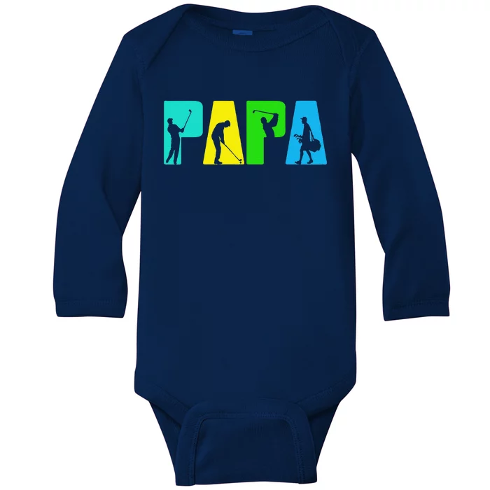 Retro Golfing Papa Golfer. Golf Gifts For Fathers Day Baby Long Sleeve Bodysuit