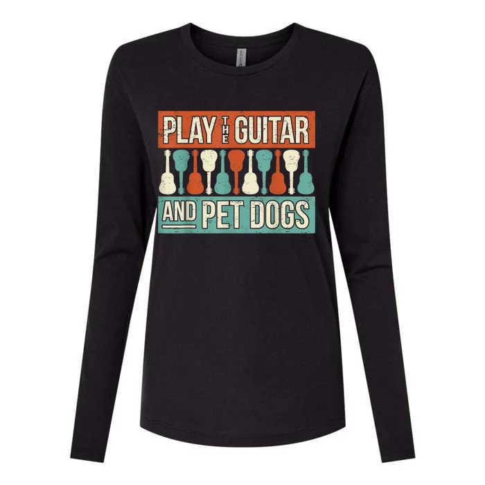 Retro Guitar Player Saying Dog Owner Guitarist I Pet Dogs Womens Cotton Relaxed Long Sleeve T-Shirt