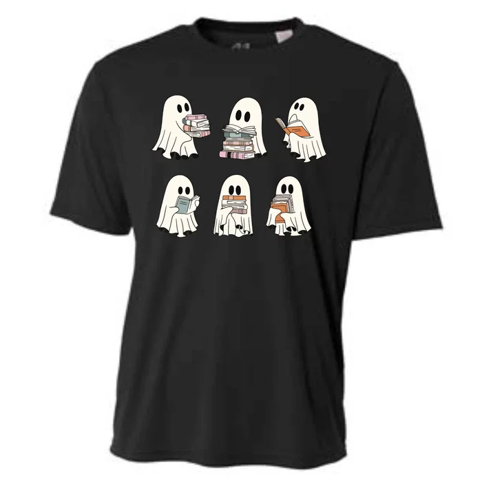 Retro Ghost Reading Book Librarian Teacher Halloween Cooling Performance Crew T-Shirt