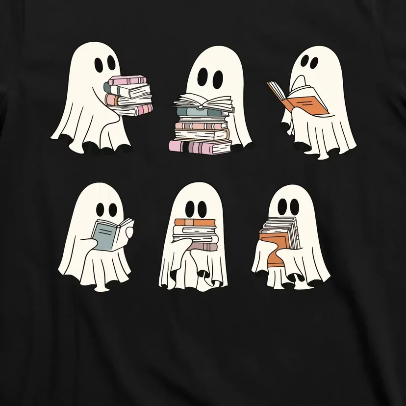 Retro Ghost Reading Book Librarian Teacher Halloween T-Shirt