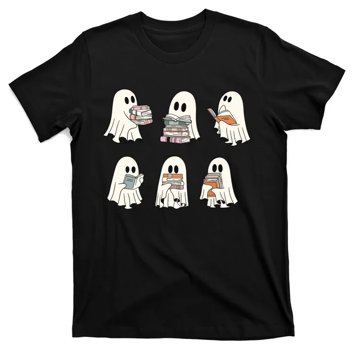 Retro Ghost Reading Book Librarian Teacher Halloween T-Shirt