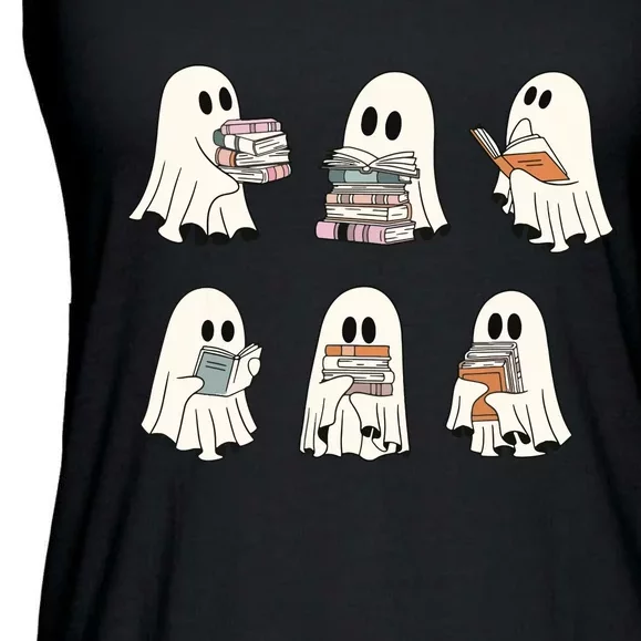 Retro Ghost Reading Book Librarian Teacher Halloween Ladies Essential Flowy Tank