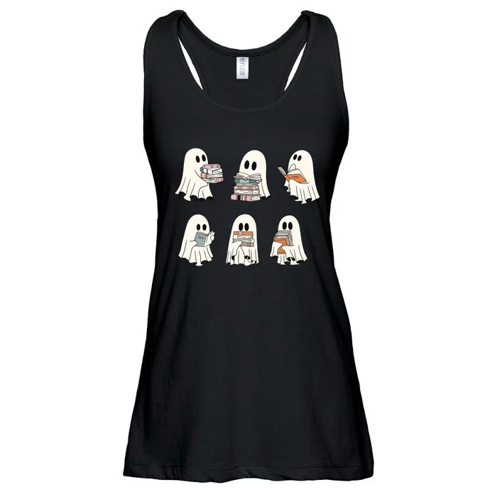 Retro Ghost Reading Book Librarian Teacher Halloween Ladies Essential Flowy Tank