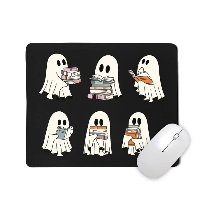 Retro Ghost Reading Book Librarian Teacher Halloween Mousepad