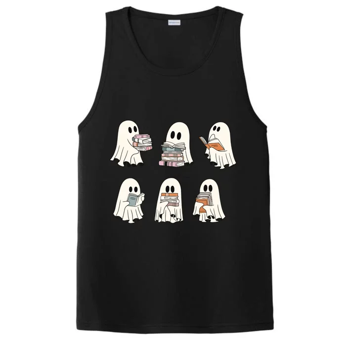 Retro Ghost Reading Book Librarian Teacher Halloween Performance Tank