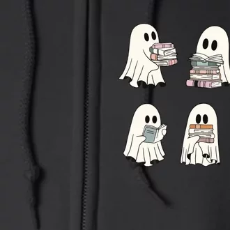 Retro Ghost Reading Book Librarian Teacher Halloween Full Zip Hoodie