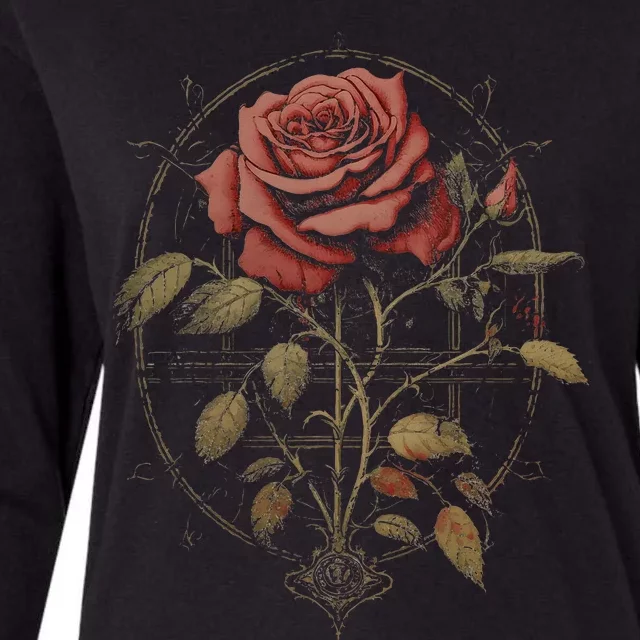 Red Goth Rose Flowers Witchcraft Gothic Aesthetic Womens Cotton Relaxed Long Sleeve T-Shirt