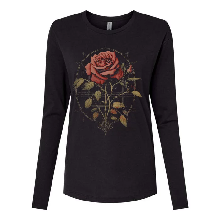 Red Goth Rose Flowers Witchcraft Gothic Aesthetic Womens Cotton Relaxed Long Sleeve T-Shirt